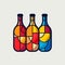 Vibrant Wine Bottles: Geometric Shapes And Modernist Illustrations