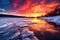 vibrant winter sunset over a frozen lake