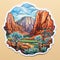 Vibrant Woodcarving Sticker Of Zion Canyon\\\'s Arid Vista