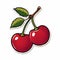 Vibrant Woodcut Style Cartoon Cherries Clipart Illustration