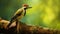 Vibrant Woodpecker On Log With Green Trees - Uhd Image
