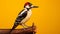 Vibrant Woodpecker Portrait On Yellow Background - Artistic Photography