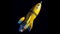 Vibrant Yellow Rocket in Space: Hyperrealistic Full Shot with Glowing Blue Engines and Galaxy Reflection, Generative AI