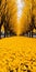 Vibrant Yellow Street Lined With Trees: A Joyful Celebration Of Nature