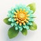 Vibrant Zinnia Flower 3d Icon With Cyan, Yellow, And Green Leaves