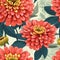 Vibrant Zinnia Vector Pattern On Bright Background In Detailed Realism Style