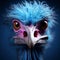 Vibrantly Surreal Blue Ostrich With Pink Eyes - Dynamic And Exaggerated Facial Expressions