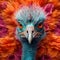 Vibrantly Surreal Emu Close-up: A Hyperrealistic Floral Explosion