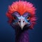 Vibrantly Surreal Ostrich With Colorful Feathers And Green Eyes