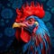 Vibrantly Surreal Rooster Portrait With Red And Blue Print
