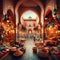 Vibrants colors of bustling souks, exotic aromas of Marrakech, Marocco, North African city, market, labyrinthine alleways, culture