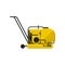 Vibratory plate compactor with handle. Professional equipment for road making. Construction industry theme. Flat vector