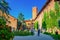 Vicenza, Italy, September 12, 2019: Teatro Olimpico Olympic Theatre courtyard, brick walls with green plants