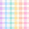 Vichy pattern. Multicolored pastel gingham check in purple, blue, green, yellow, orange, pink, white. Seamless background.