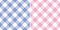 Vichy pattern set in blue, pink, white. Gingham seamless check background striped graphics for shirt, tablecloth, tea towel.