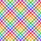 Vichy plaid pattern rainbow herringbone. Seamless colorful dark bright neon gingham tartan buffalo check in white, purple, blue.