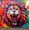 Vicious lion graffiti paint on the wall