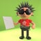 Vicious punk rock dude holding an envelope with a letter inside, 3d illustration