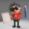 Vicious punk rocker is organised and uses a notepad and pencil, 3d illustration