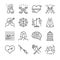 Victim blaming and harassment line icon set. Included the icons as woman, victim, suffer, sad, target, imprison and more.