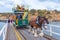 VICTOR HARBOR, AUSTRALIA, JANUARY 5, 2020: Horse drawn tram on a wooden causeway at Victor Harbor, Australia