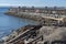 VICTORIA, CANADA - MARCH 9, 2018: View of Ogden Point Breakwater, a popular walk near Canada`s busiest deep water port facility,