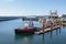 VICTORIA, CANADA - MARCH 9, 2018: View of Ogden Point Breakwater, a popular walk near Canada`s busiest deep water port facility,