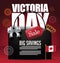 Victoria Day sale card background icon with Canada flag and crown.