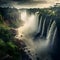Victoria falls with trees and rocks