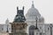 VIctoria Memorial Hall in Kolkata, India.Queen Victoria statue with throne in front of VIctoria Memorial Hall in Kolkata, India.