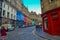 Victoria Street in Old Town, Edinburgh, Scotland. Colored street