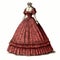 Victorian Ball Gown Design: Dark Pink And Red Ink Wash Painter