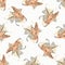 Victorian botanical hummingbird seamless vector background. Vintage pattern of exotic bird for all over print. Cute