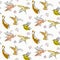 Victorian botanical hummingbird seamless vector background. Vintage pattern of exotic bird for all over print. Cute