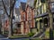 Victorian brick row houses with gables