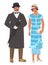 Victorian couple lady and gentleman, flat vector illustration. English man and woman wearing elegant vintage clothes.