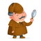 Victorian detective gentleman magnifying glass investigate search cute podgy mascot cartoon design vector illustration