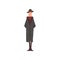 Victorian Gentleman Character in Black Coat and Hat Vector Illustration