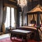 Victorian Gothic Bedroom: A dark and mysterious bedroom with ornate Victorian furniture, velvet drapes, and candle chandeliers3,