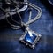 Victorian Gothic Blue Stone Pendant Necklace On Silver Chain