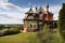 victorian house exterior, with view of stunning country landscape
