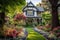 a victorian house with a lush, well-maintained garden in the front yard