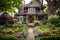 a victorian house with a lush, well-maintained garden in the front yard
