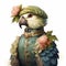 Victorian-inspired Concept Art Of A Green Parrot In Beatrix Potter Style