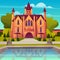 Victorian mansion with fountain cartoon vector