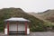 Victorian seaside shelter at Saltburn-by-the-Sea on a misty day