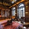 Victorian Steampunk Library: A Victorian library with leather-bound books, brass telescope, and steampunk-inspired decor1, Gener