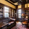 Victorian Steampunk Study: A steampunk study with antique leather furniture, Victorian-era decor, and brass details4, Generative