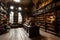 Victorian-style bookstore with aged books and antiqued atmosphere