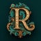 Victorian-style Intel Featuring Ornate R Letter On Turquoise Background